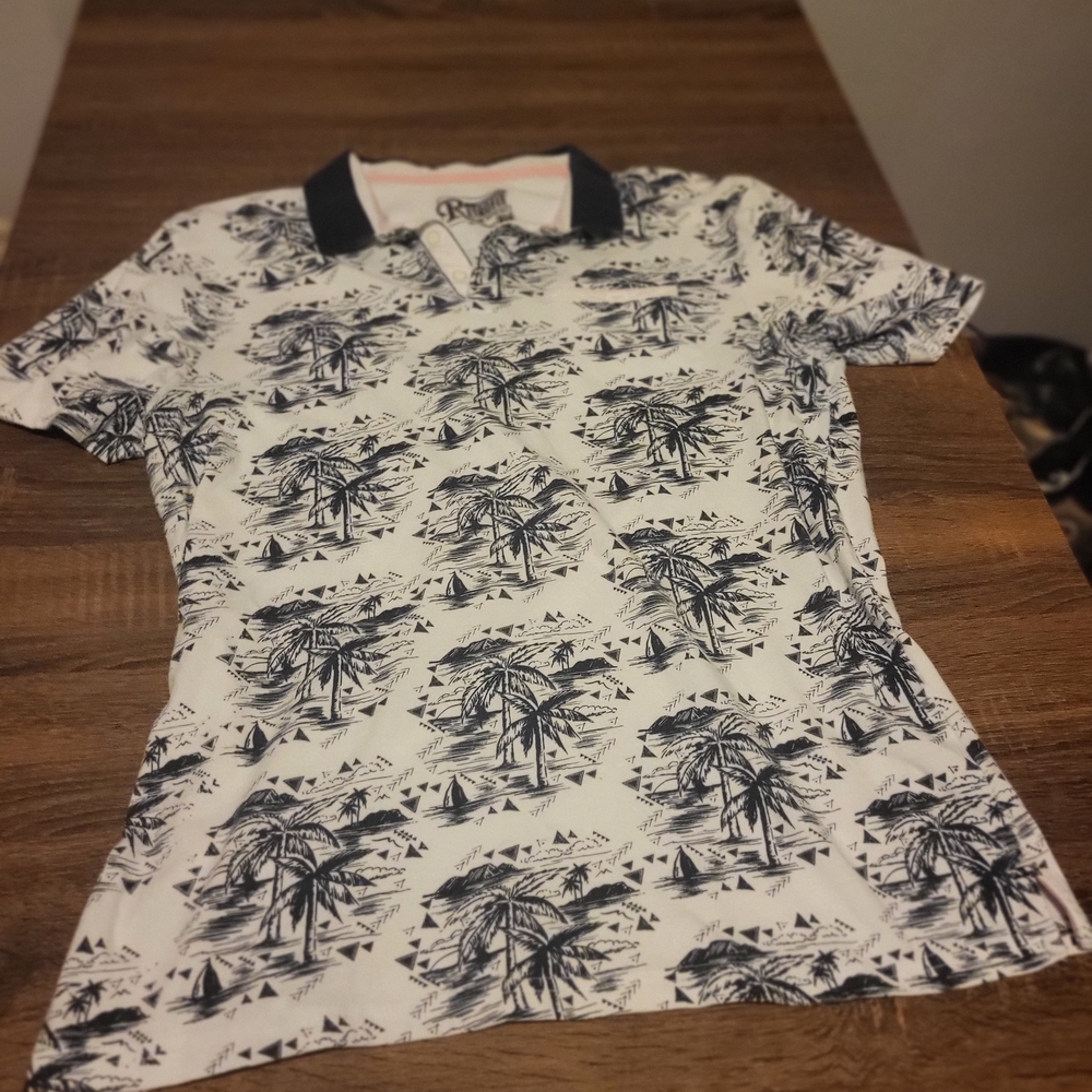 Retrolicious Black and White Scenic Polo Shirt
